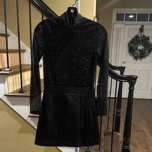 ALICE + OLIVIA Black Pleated A-Line Knee Length Leather Dress - NWT